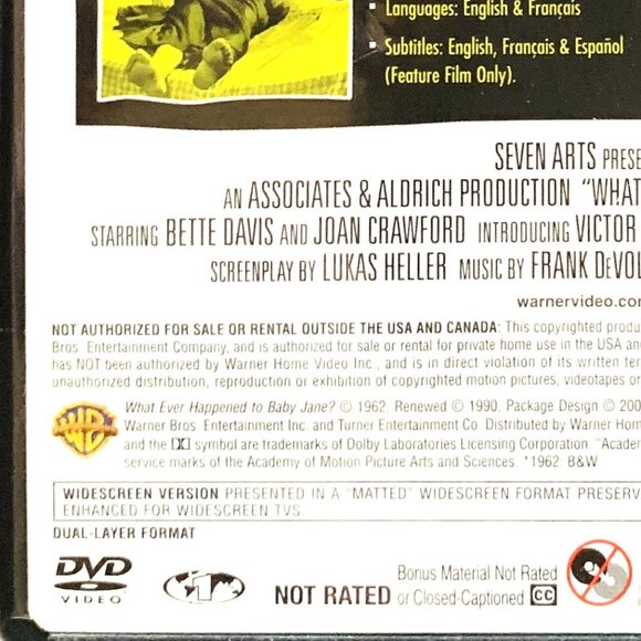 Bette Davis DVDs What Ever Happened to Baby Jane? All About Eve B&W - Picture 5 of 8